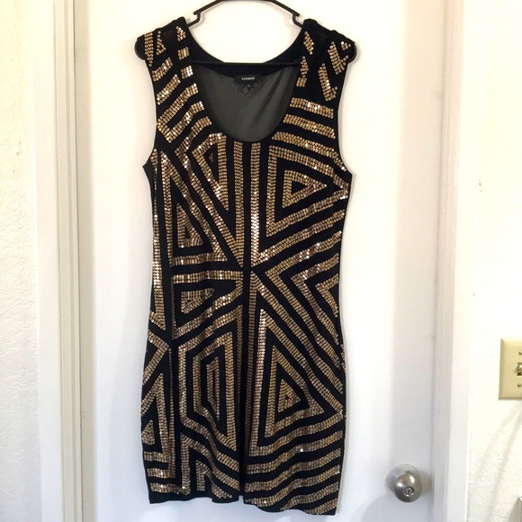 Express Gold Sequin Embellished Mini Dress - Picture 1 of 5